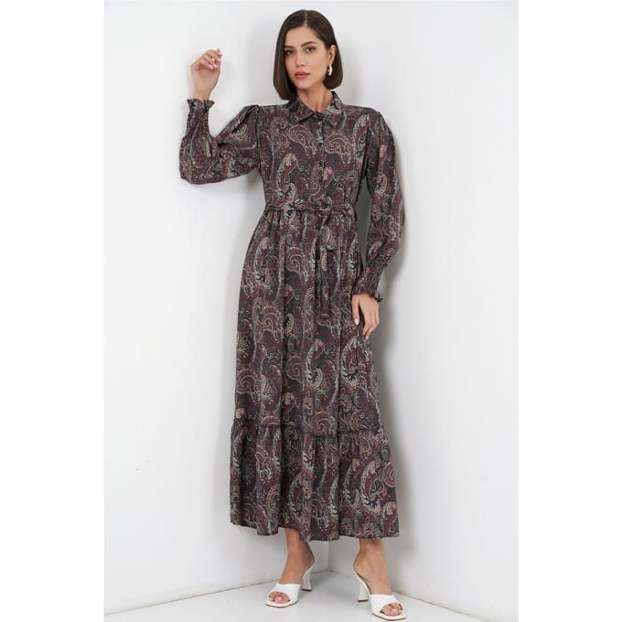 Paisley Geknoopt Midi Hemdjurk