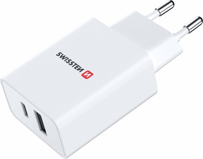 Swissten USB-C Snellader - 2 poorten - GaN technologie - USB-C & USB-A - 30W - Wit