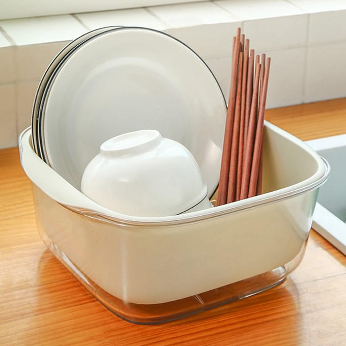 Dubbellaags Groenten Fruit Wasmand Keuken Vergieten Kom Set Plastic Afdruipbak Mand beige