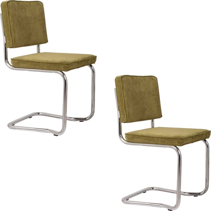 Zuiver Ridge Kink Rib Eetkamerstoelen Groen - Set van 2