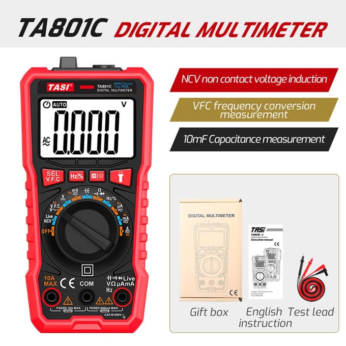 TASI TA801C multimètre numérique testeur professionnel véritable multimètre RMS gamme automatique Mini TA801A
