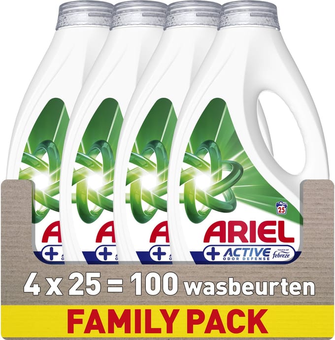 Ariel Wasmiddel Vloeibaar +Actieve Geurbescherming - 4 x 25 Wasbeurten