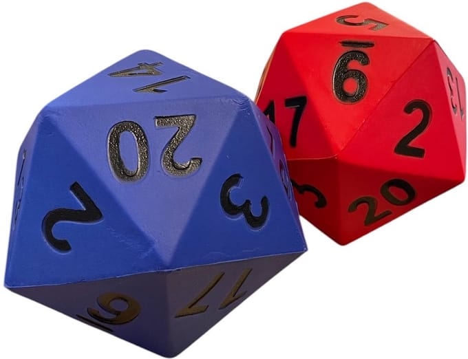 D20 Dobbelsteen Set 2 Stuks - DND Polydice - Dungeons and Dragons - Coated Foam 20-zijdig XL 14 CM