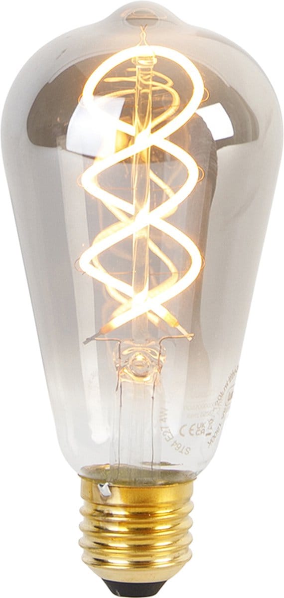LUEDD E27 dimbare LED gedraaid filament lamp ST64 smoke 120 lm 1800K