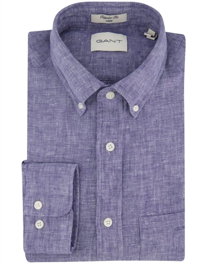 Gant overhemd donkerblauw linnen gemêleerd