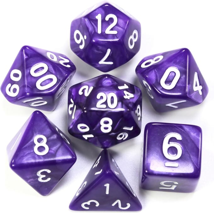 KELERINO. Dobbelstenen voor Dungeons & Dragons - Polydice - Marmer - 7 Delige Set - Paars / Wit