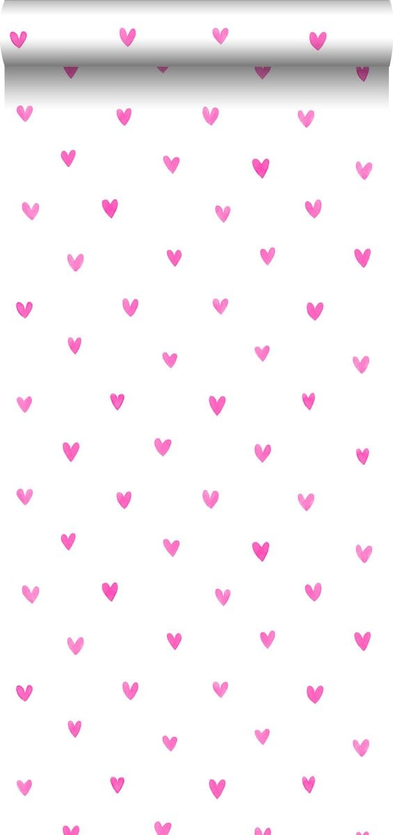 Walls4You behang confetti hartjes roze en wit - 935292 - 0,53 x 10,05 m