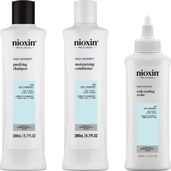 NIOXIN Scalp Recovery System for Anti-Dandruff & Itchy Scalp Relief - Includes Shampoo, Conditioner and Serum