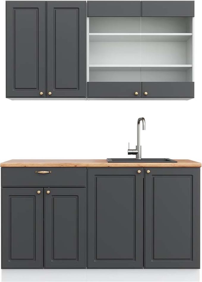 Vicco Fame-Line Eenpersoonskeuken – 140 cm, WB Eik Antraciet-Goud/Wit