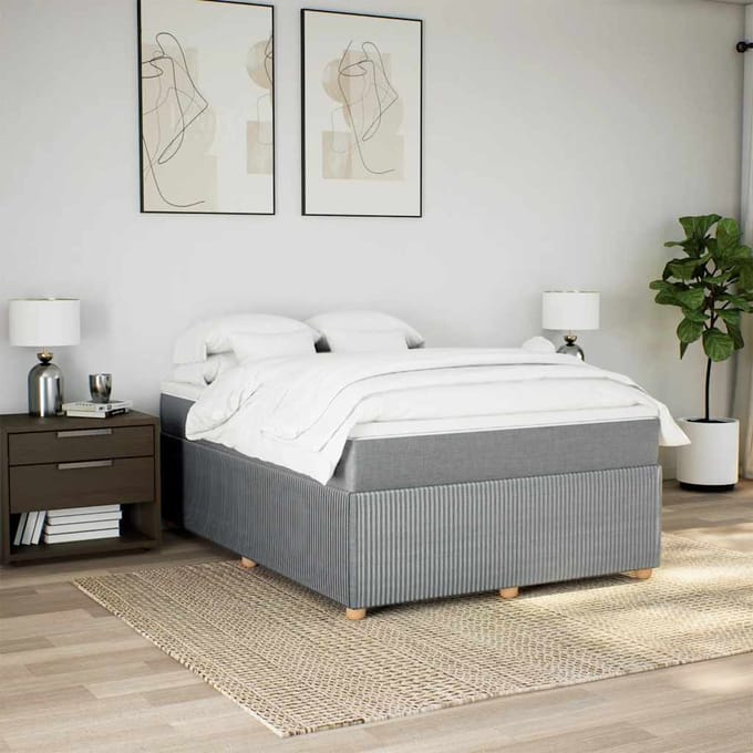 vidaXL - Boxspring - met - matras - stof - lichtgrijs - 140x190 - cm