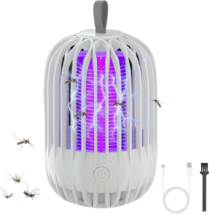 Verbeterde elektrische insectendoder — UV-muggenloklamp — Ontworpen voor buitengebruik — Met nachtlampje — Zeer efficiënte muggendoder — Draagbare elektrische vliegendoder (USB-gevoed) — Wit