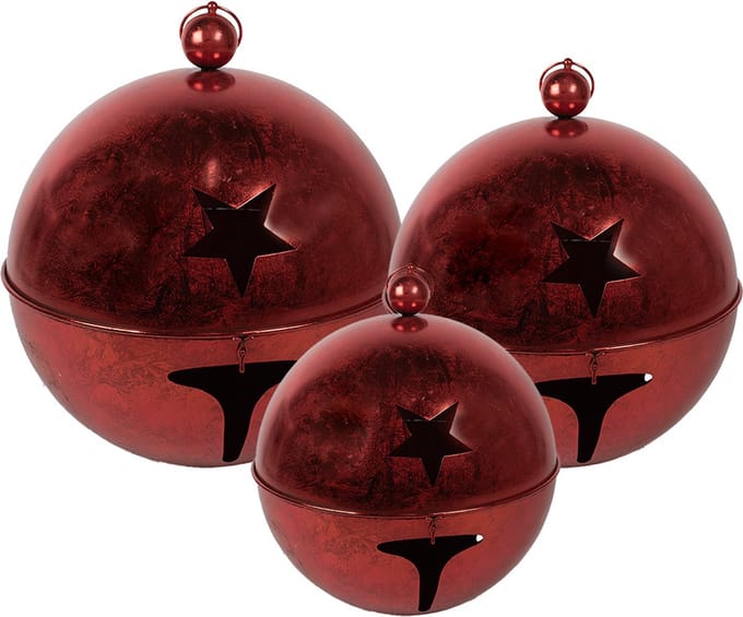 Clayre & Eef Kerstdecoratie Bel Ø 62 / Ø 52 / Ø 42 cm Rood Metaal