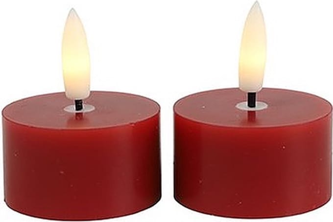 Led Theelicht - dia. 4 CM / Hoogte 5.20 cm - LED Lyon set van 2 - Kleur Rood Rustiek