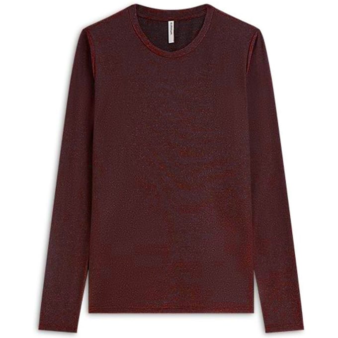 Summum Round Neck Top Long Sleeve Mesh Solid Longsleeves Bordeaux 3s5394-30180