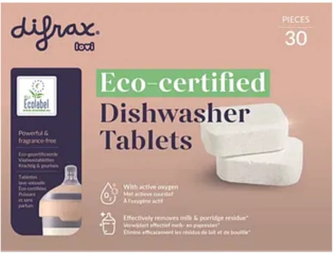 Difrax eco vaatwastabletten 30 stuks Onbehandeld/Naturel unisex