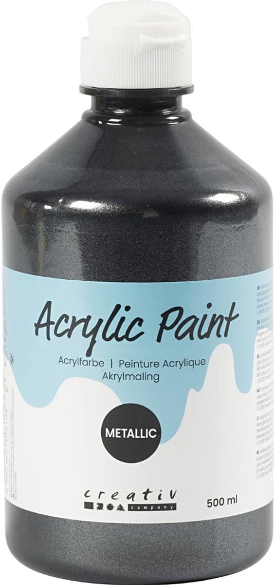 Acrylverf Metallic, metallic, zwart, 500 ml/ 1 fles