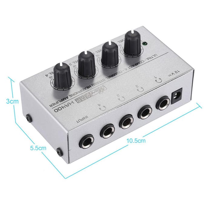 HA400 Ultracompact 4 canaux Mini amplificateur de casque audio stéréo avec adaptateur secteur EU Plug argenté