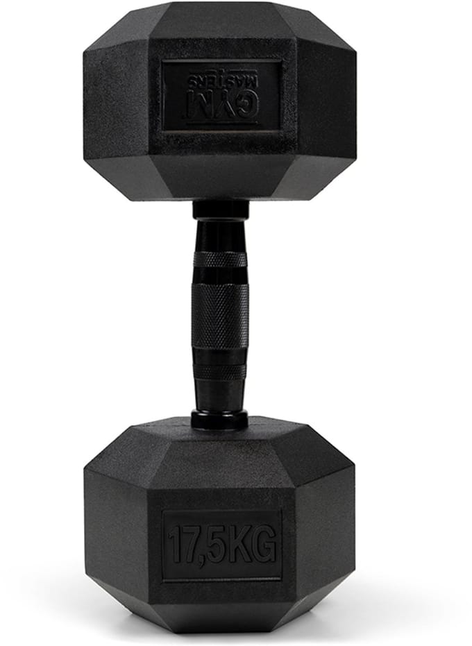 Gym Masters Dumbbell 17,5 kg – Hexagon Rubber Dumbbell – Zwart