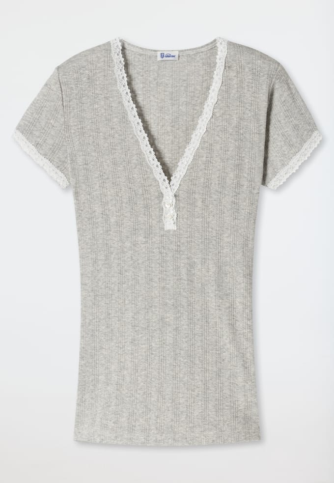 Grijs gemêleerd shirt met korte mouwen - Revival Agathe 36