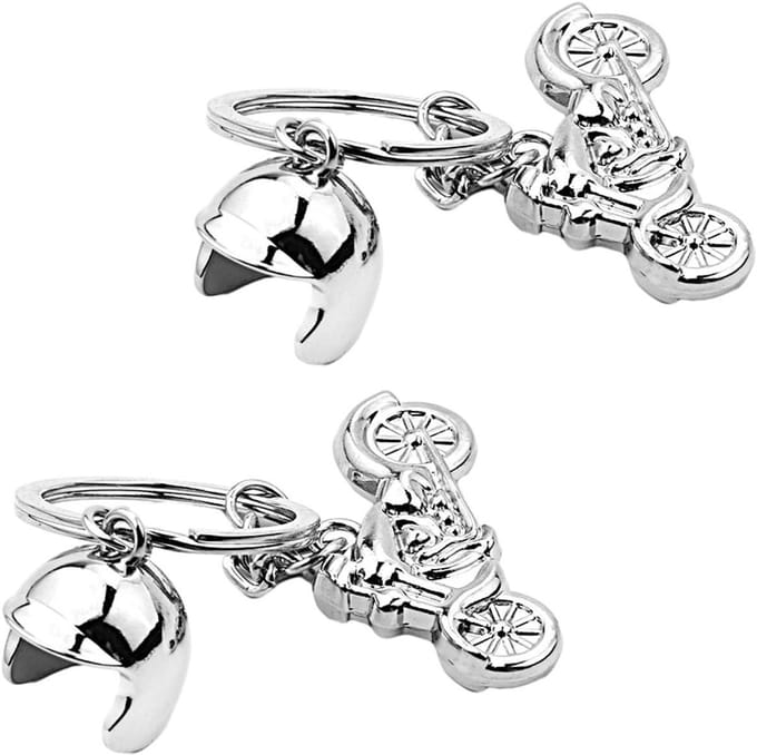 Jumada's - Motor / Trike Sleutelhanger met Helm - Auto / Fiets / Scooter Sleutelhanger - Zilver