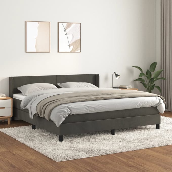 vidaXL - Boxspring - met - matras - fluweel - donkergrijs - 160x200 - cm