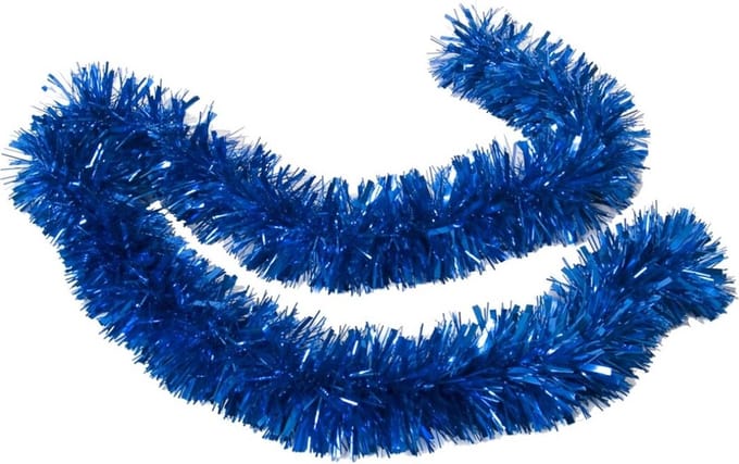 Kerstslingers - glitter blauw - folie lametta - 180 x 12 cm - extra brede slinger/kerstboom versiering