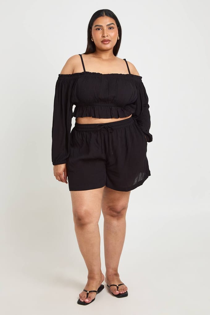 boohoo Dames Plus Getextureerde Strandshort | Zwart | Maat: 50