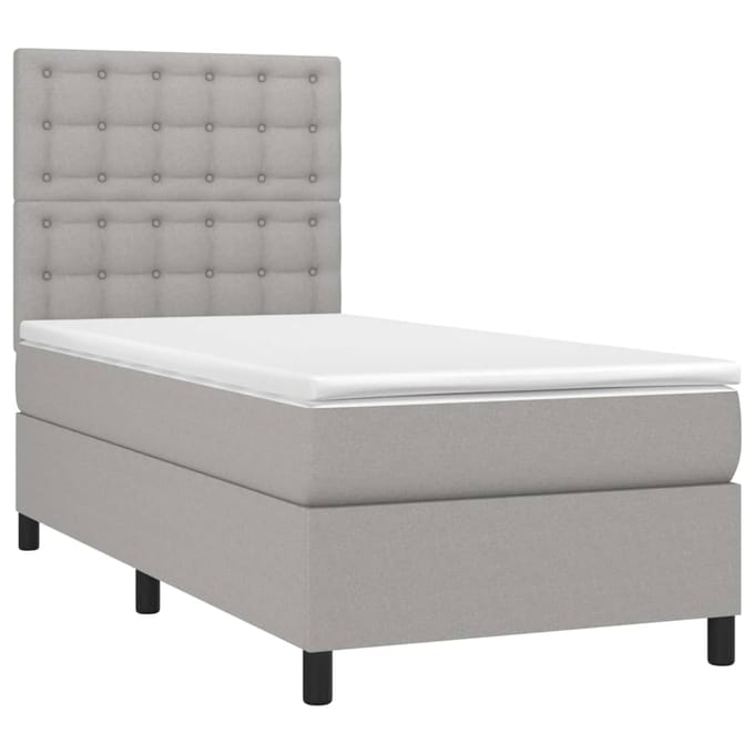 vidaXL - Boxspring - met - matras - en - LED - stof - lichtgrijs - 90x200 - cm