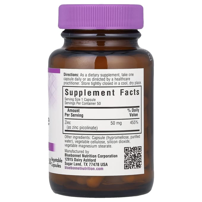 Bluebonnet Nutrition, Zinkpicolinaat, 50 mg, 50 Groentecapsules