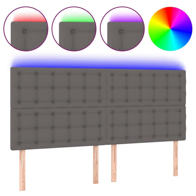 vidaXL - Hoofdbord - LED - 200x5x118/128 - cm - kunstleer - grijs