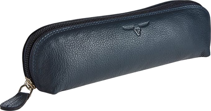 Maverick SARATOGA Leren Pennenetui ovaal - ritssluiting - blauw
