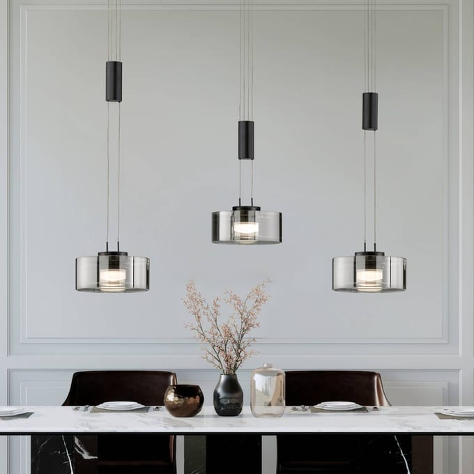 FISCHER & HONSEL LED hanglamp Lavin, lengte 100 cm, zandzwart/rookgrijs