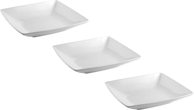 BonBistro Diep Bord Yong Squito - Pastabord - Soepbord - Pasta Bowl - Porselein Wit - Vaatwasserbestendig Ovenbestendig, 22 x 22 cm, 3 Stuks