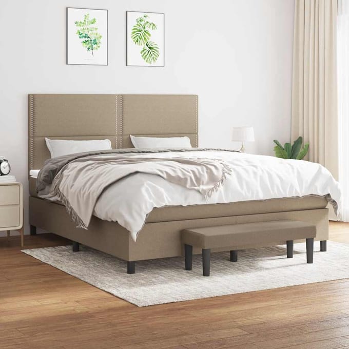 vidaXL - Boxspring - met - matras - stof - taupe - 180x200 - cm