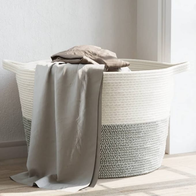 vidaXL - Wasmand - Ø - 60x36 - cm - katoen - grijs - en - wit