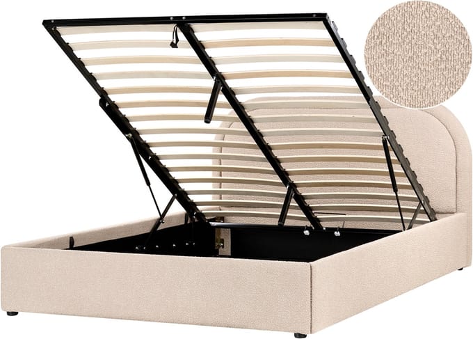 QUILLIEN - Bed met opbergruimte - Beige - 140 x 200 cm - Bouclé