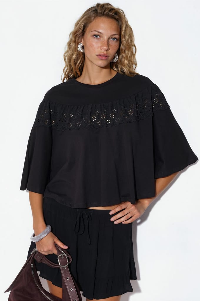 Katoenen Relaxed-Fit Ronde Hals Blouse