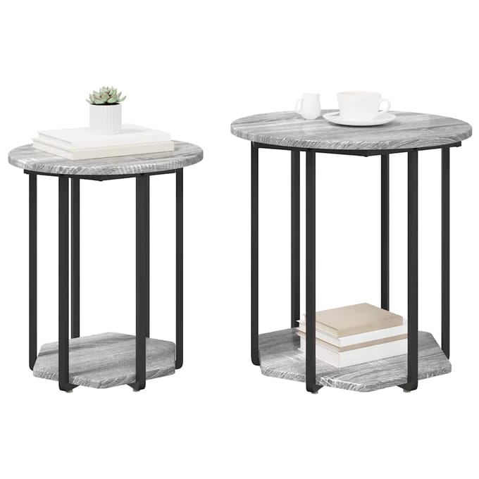 vidaXL - Bijzettafelset - 2 - st - Grijs - 50 - x - 50 - x - 50,5 - cm
