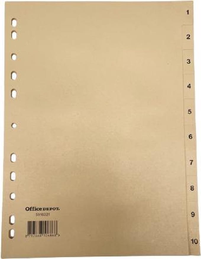 Tabbladen Beige ft A4 - 11-gaatsperforatie - Stevig karton - 1 kleur - 10 tabs - nummering