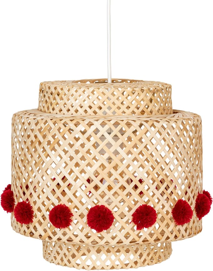 Atmosphera Kids kinderlamp/Hanglamp bamboe met pompons - Ø30xH28cm - Beige