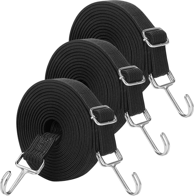 Spanbanden met haken - Spanrubbers elastiek - Bagage vastzetten - Plat breed ontwerp - 3 stuks 1 meter - Zwart
