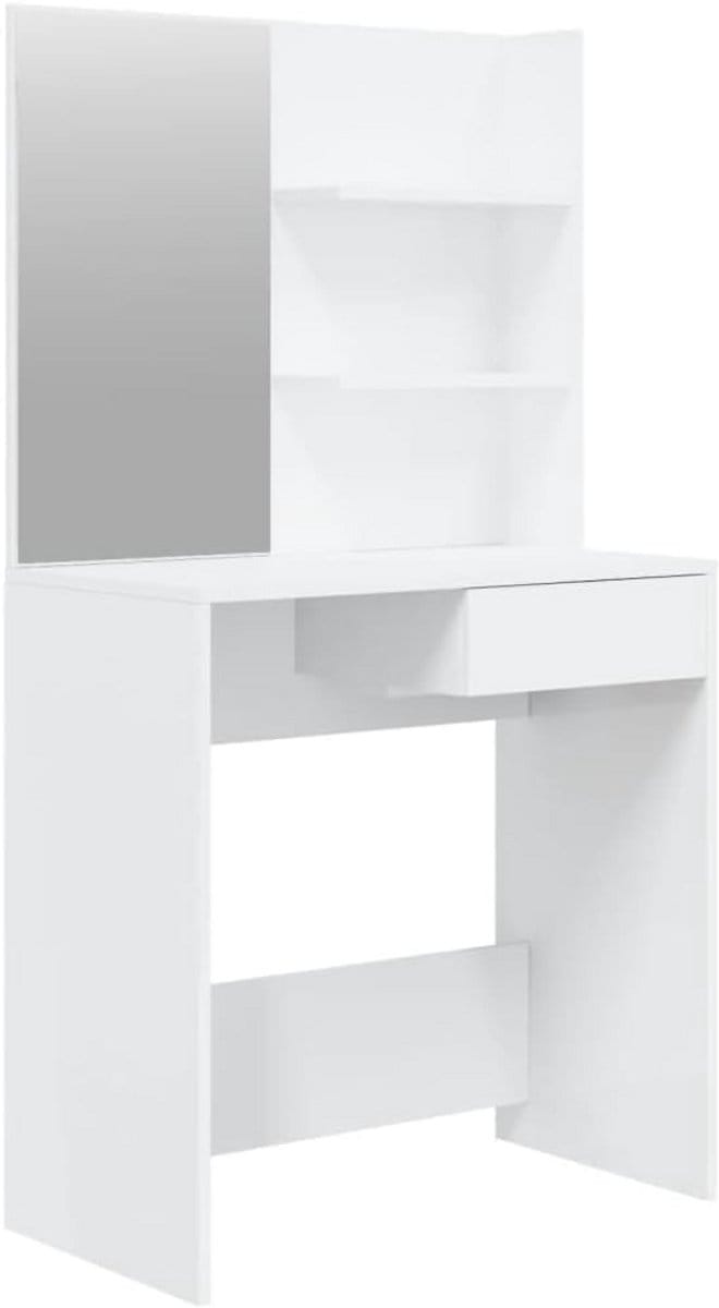 Kaptafel met Spiegel Wit Hoogglans - Schminktafel Slaapkamer Tafel