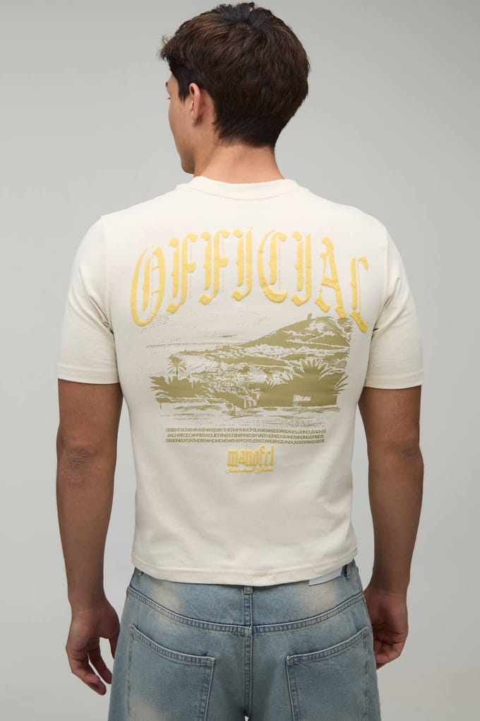 Gekrompen Muscle Moto Puff Print T-shirt | Stone | Size Medium