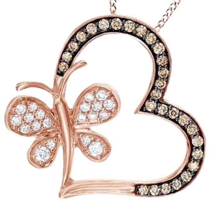 Ketting met hanger hart en vlinder zilverkleur.