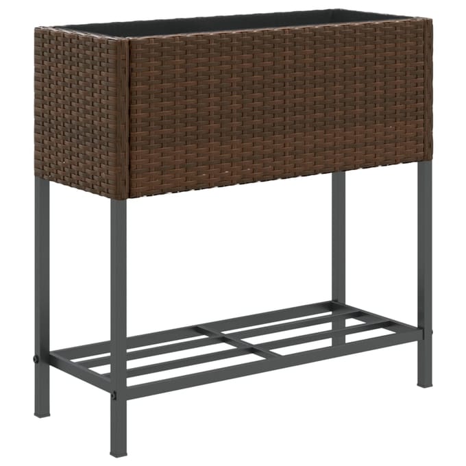 vidaXL - Plantenbak - met - schap - poly - rattan - bruin