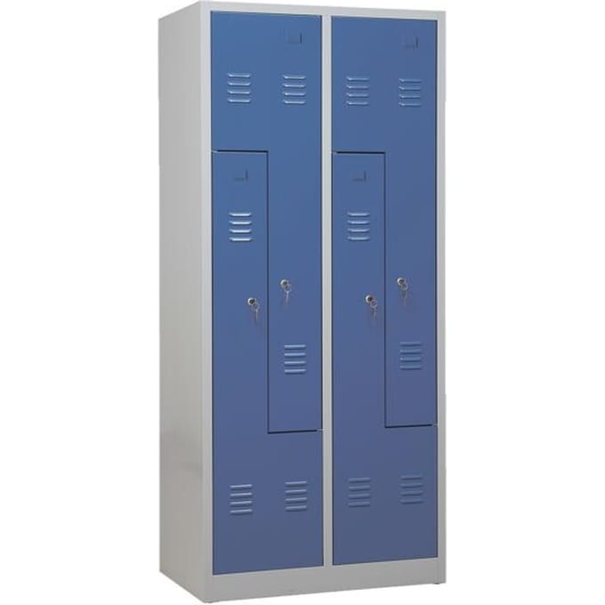 Kledinglocker, 4 compartimenten, met fitting, B 800 x H 1800 mm cilinderslot, lichtgrijs/gentiaanblauw