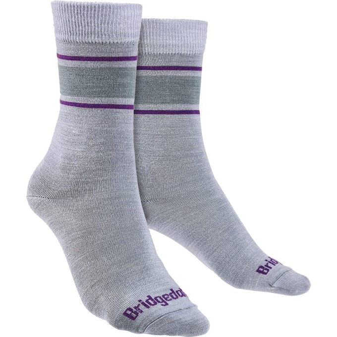 Bridgedale - Dames Liner Basislaag Merino Sokken - Lichtgrijs / Paars