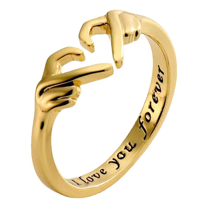 Matthew Studio® Hartvormige Knuffelring Dames - Goudkleurig - Verstelbare Ring - Handjes Design