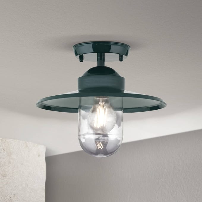 ORION Buiten plafondlamp Edward, groen, Ø 27,5 cm, aluminium/glas