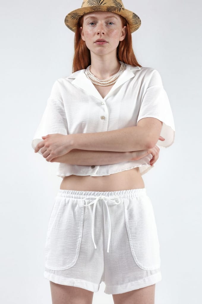 Gestructureerde Cropped Shirt met Knopsluiting